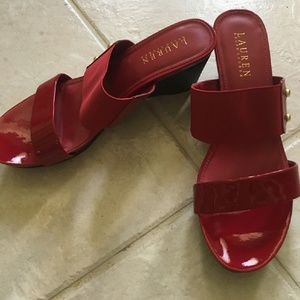 Red Slip on wedge sandal.